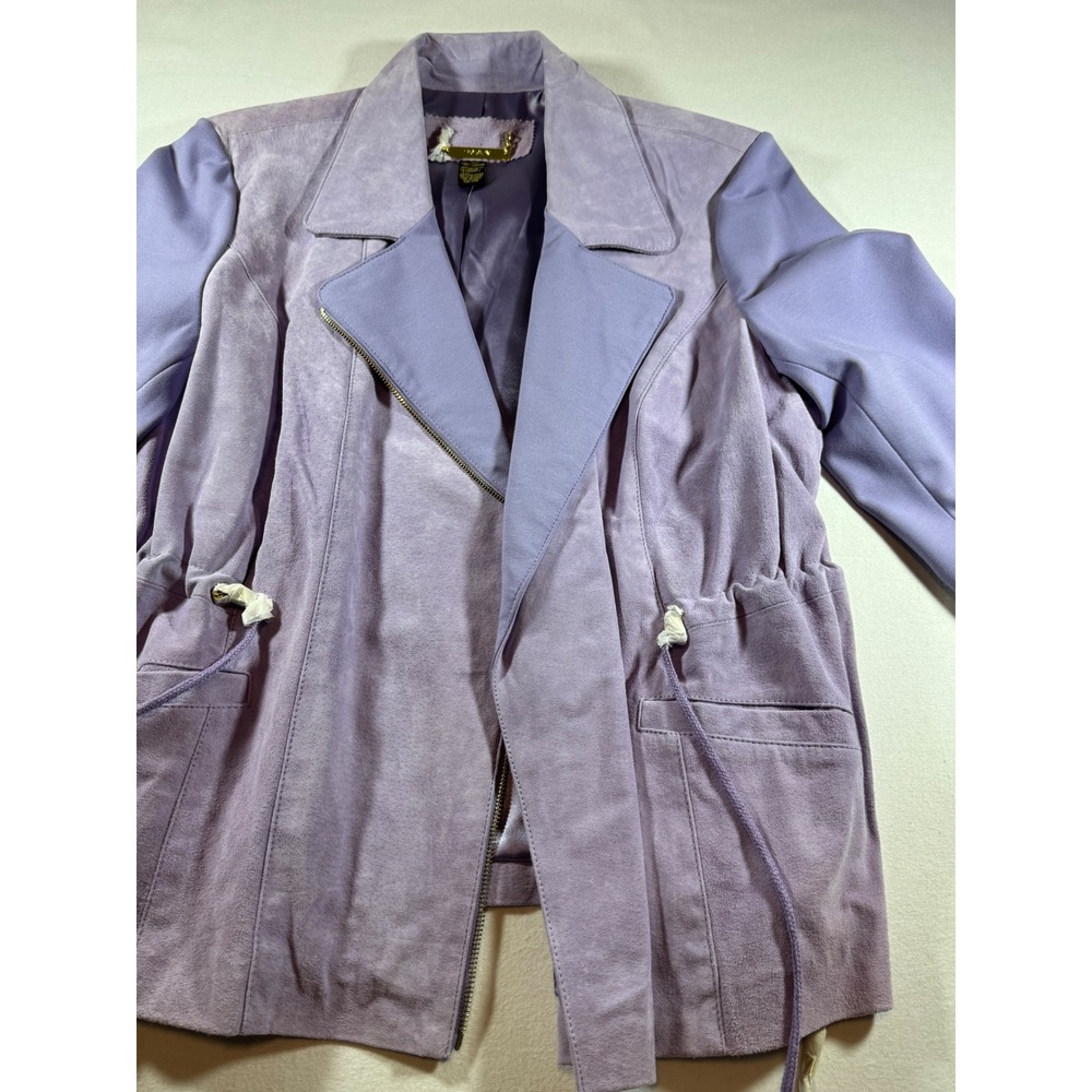 Iman Global Chic Purple Genuine Leather Suede Moto Jacket Drawstring Waist 1X - Picture 9 of 10